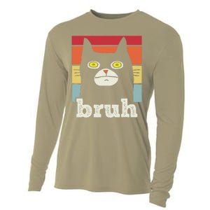 Funny Meme Saying Bruh With Cat Greetings Teens Cooling Performance Long Sleeve Crew