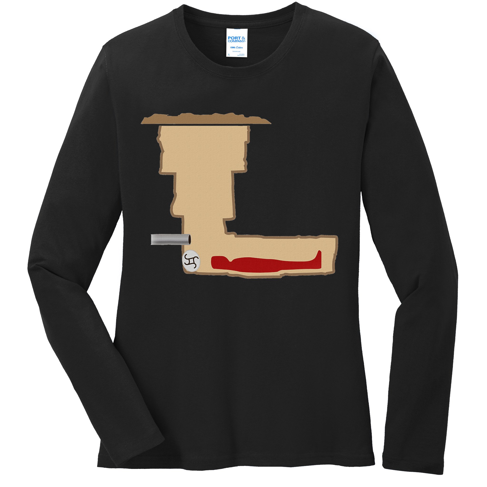 Funny Meme Saddam Hussein Hiding Spot Teen Joke Brain Rot Ladies Long Sleeve Shirt