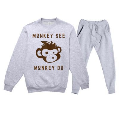 Funny Monkey See Monkey Do Cute Adorable Primate Chimp Premium Crewneck Sweatsuit Set