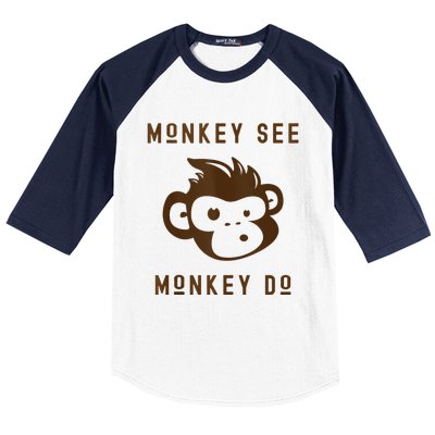 Funny Monkey See Monkey Do Cute Adorable Primate Chimp Baseball Sleeve Shirt