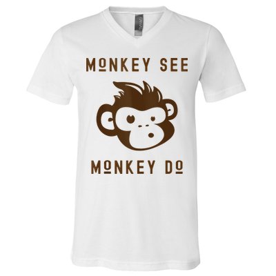 Funny Monkey See Monkey Do Cute Adorable Primate Chimp V-Neck T-Shirt