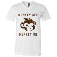 Funny Monkey See Monkey Do Cute Adorable Primate Chimp V-Neck T-Shirt