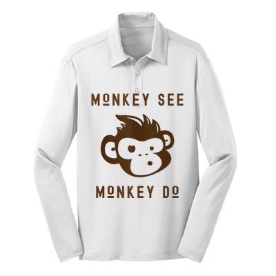 Funny Monkey See Monkey Do Cute Adorable Primate Chimp Silk Touch Performance Long Sleeve Polo