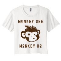 Funny Monkey See Monkey Do Cute Adorable Primate Chimp Women's Crop Top Tee