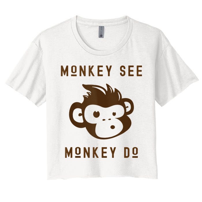Funny Monkey See Monkey Do Cute Adorable Primate Chimp Women's Crop Top Tee