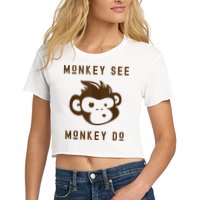 Funny Monkey See Monkey Do Cute Adorable Primate Chimp Women's Crop Top Tee