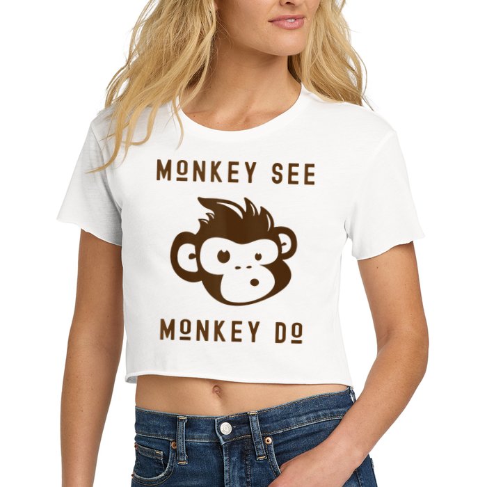 Funny Monkey See Monkey Do Cute Adorable Primate Chimp Women's Crop Top Tee