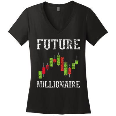 Future Millionaire Stock Exchange Day Trader Day Trading Women's V-Neck T-Shirt