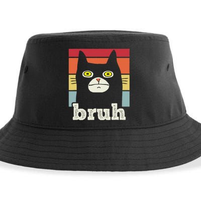 Funny Meme saying Bruh with Cat Greetings Sustainable Bucket Hat