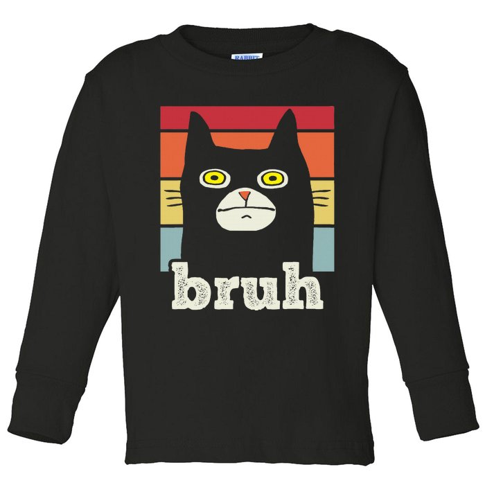 Funny Meme saying Bruh with Cat Greetings Toddler Long Sleeve Shirt