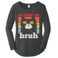 Funny Meme Saying Bruh With Cat Greetings Women's Perfect Tri Tunic Long Sleeve Shirt