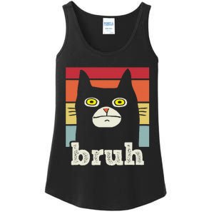 Funny Meme Saying Bruh With Cat Greetings Ladies Essential Tank