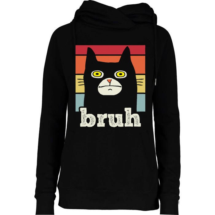 Funny Meme Saying Bruh With Cat Greetings Womens Funnel Neck Pullover Hood