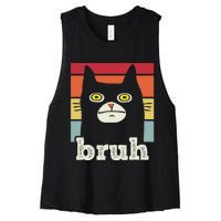 Funny Meme Saying Bruh With Cat Greetings Women's Racerback Cropped Tank