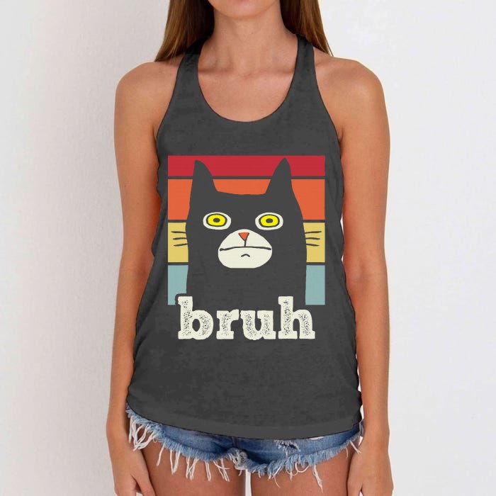 Funny Meme Saying Bruh With Cat Greetings Women's Knotted Racerback Tank