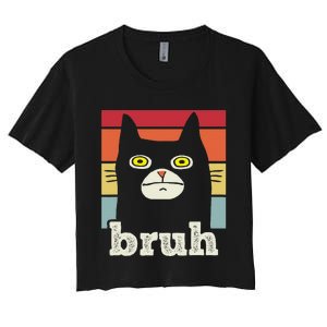 Funny Meme Saying Bruh With Cat Greetings Women's Crop Top Tee