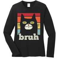 Funny Meme Saying Bruh With Cat Greetings Ladies Long Sleeve Shirt