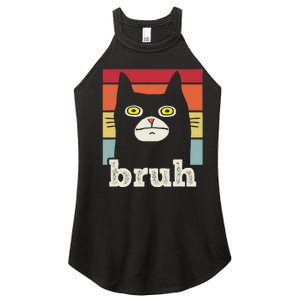 Funny Meme Saying Bruh With Cat Greetings Women's Perfect Tri Rocker Tank