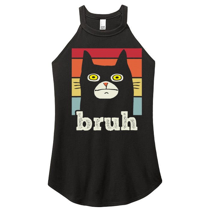 Funny Meme Saying Bruh With Cat Greetings Women's Perfect Tri Rocker Tank