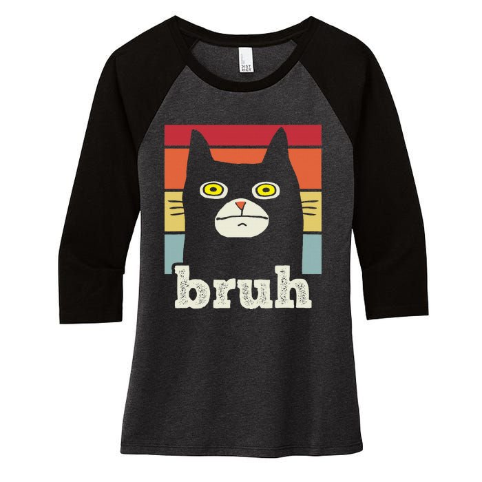 Funny Meme Saying Bruh With Cat Greetings Women's Tri-Blend 3/4-Sleeve Raglan Shirt