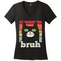 Funny Meme Saying Bruh With Cat Greetings Women's V-Neck T-Shirt