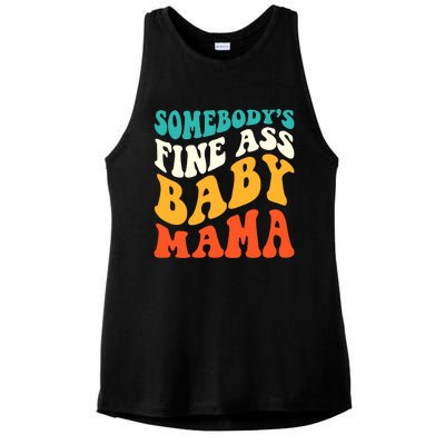 Funny Mama Somebody's Fine Ass Baby Mama Retro Groovy Ladies PosiCharge Tri-Blend Wicking Tank