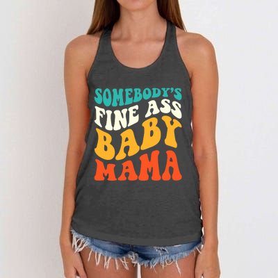 Funny Mama Somebody's Fine Ass Baby Mama Retro Groovy Women's Knotted Racerback Tank