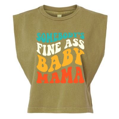 Funny Mama Somebody's Fine Ass Baby Mama Retro Groovy Garment-Dyed Women's Muscle Tee