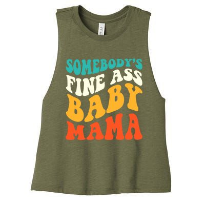 Funny Mama Somebody's Fine Ass Baby Mama Retro Groovy Women's Racerback Cropped Tank