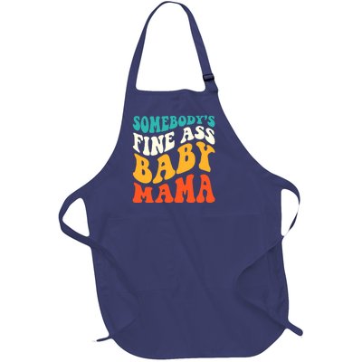 Funny Mama Somebody's Fine Ass Baby Mama Retro Groovy Full-Length Apron With Pockets