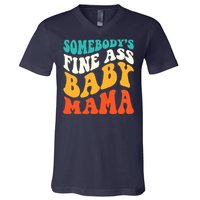 Funny Mama Somebody's Fine Ass Baby Mama Retro Groovy V-Neck T-Shirt