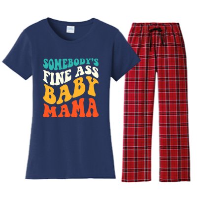 Funny Mama Somebody's Fine Ass Baby Mama Retro Groovy Women's Flannel Pajama Set