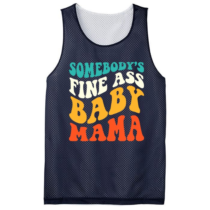 Funny Mama Somebody's Fine Ass Baby Mama Retro Groovy Mesh Reversible Basketball Jersey Tank