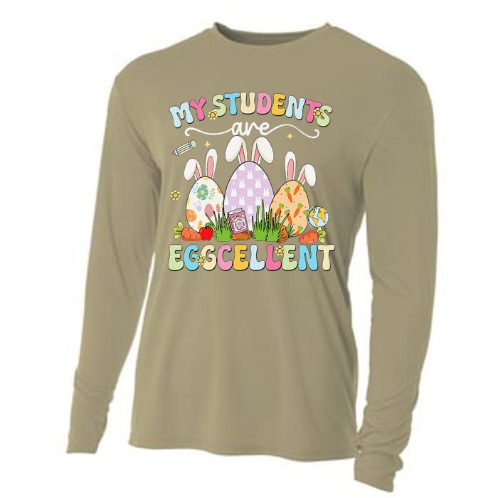 Funny My Students Are Eggcellent Teacher Bunny Easter Cooling Performance Long Sleeve Crew