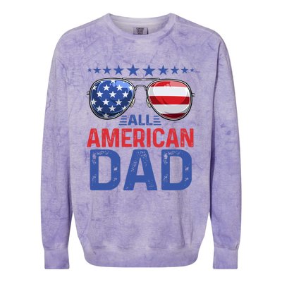 Family Matching Sunglusses All American Dad 4th Of July Usa Cute Gift Colorblast Crewneck Sweatshirt