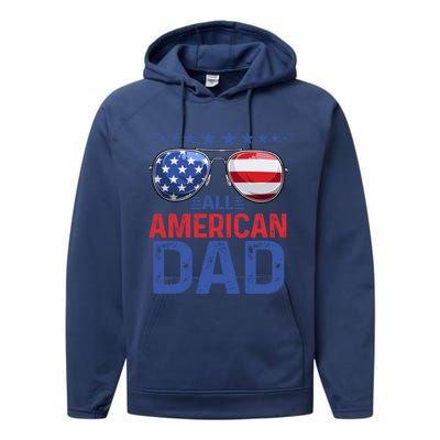 Family Matching Sunglusses All American Dad 4th Of July Usa Cute Gift Performance Fleece Hoodie