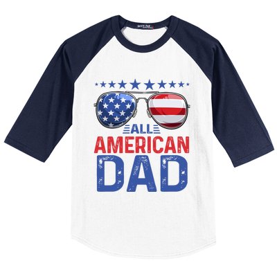 Family Matching Sunglusses All American Dad 4th Of July Usa Cute Gift Baseball Sleeve Shirt