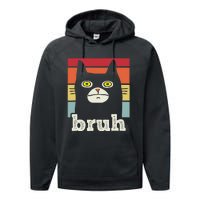 Funny Meme Saying Bruh With Cat Greetings Teens Performance Fleece Hoodie