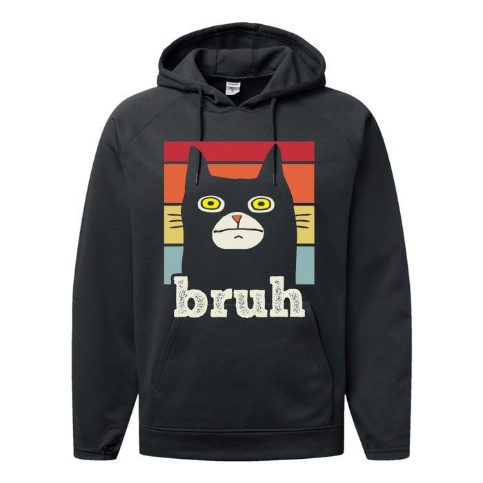 Funny Meme Saying Bruh With Cat Greetings Teens Performance Fleece Hoodie