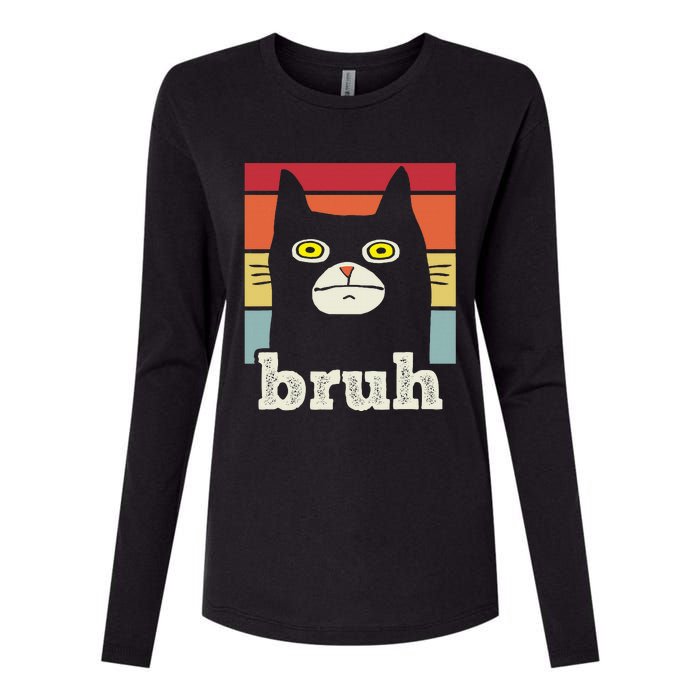 Funny Meme Saying Bruh With Cat Greetings Teens Womens Cotton Relaxed Long Sleeve T-Shirt