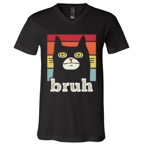 Funny Meme Saying Bruh With Cat Greetings Teens V-Neck T-Shirt