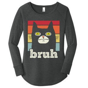 Funny Meme Saying Bruh With Cat Greetings Teens Women's Perfect Tri Tunic Long Sleeve Shirt