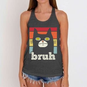 Funny Meme Saying Bruh With Cat Greetings Teens Women's Knotted Racerback Tank