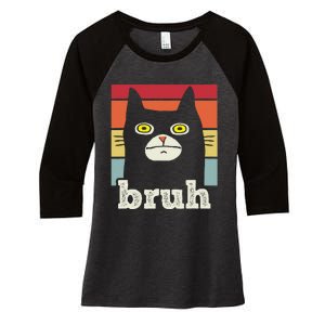 Funny Meme Saying Bruh With Cat Greetings Teens Women's Tri-Blend 3/4-Sleeve Raglan Shirt