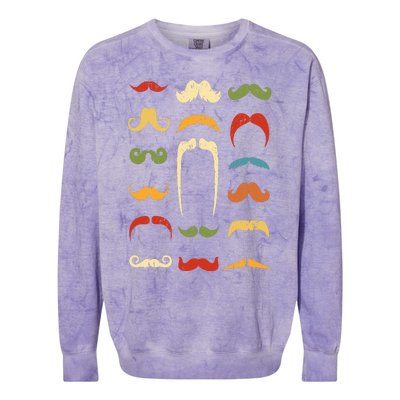 Funny Mustache Styles  Vintage Retro Hipster Mustache Colorblast Crewneck Sweatshirt