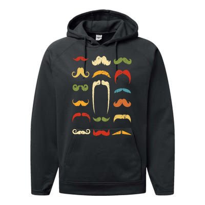 Funny Mustache Styles  Vintage Retro Hipster Mustache Performance Fleece Hoodie