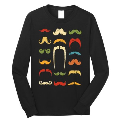 Funny Mustache Styles  Vintage Retro Hipster Mustache Long Sleeve Shirt