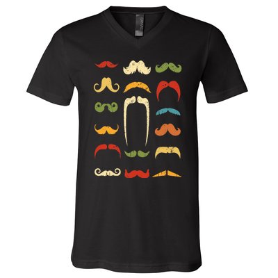 Funny Mustache Styles  Vintage Retro Hipster Mustache V-Neck T-Shirt