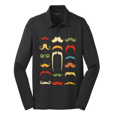 Funny Mustache Styles  Vintage Retro Hipster Mustache Silk Touch Performance Long Sleeve Polo