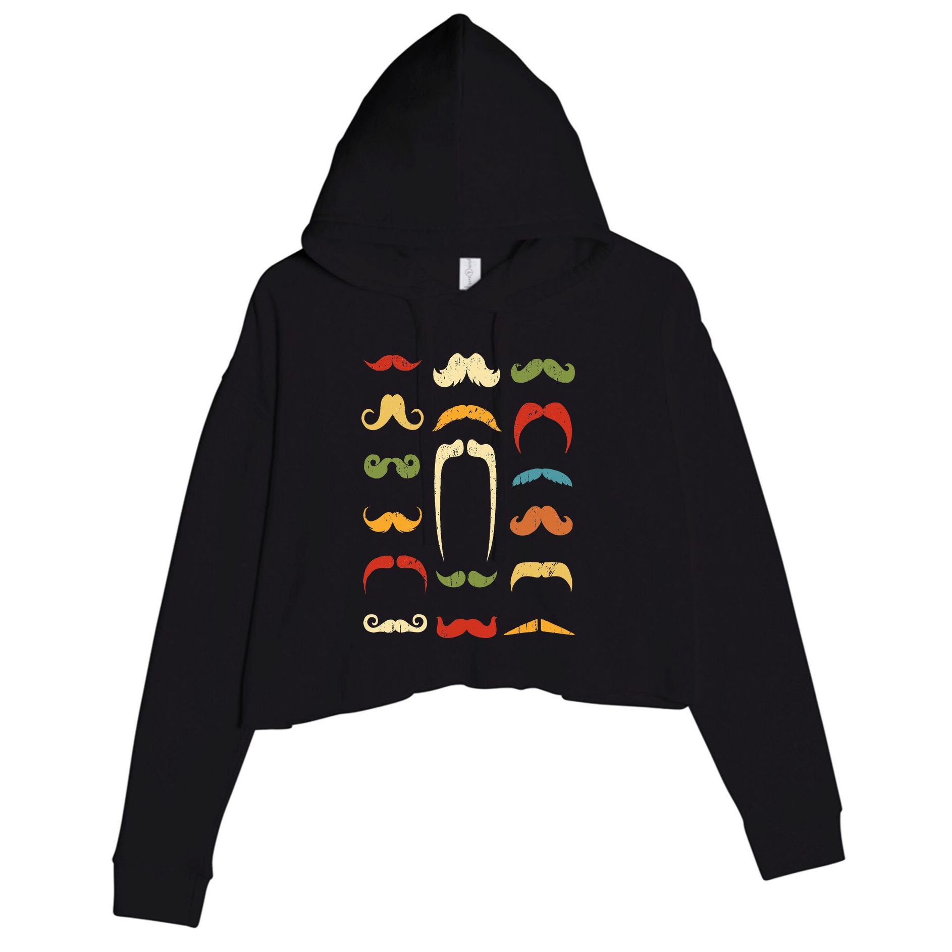 Funny Mustache Styles  Vintage Retro Hipster Mustache Crop Fleece Hoodie